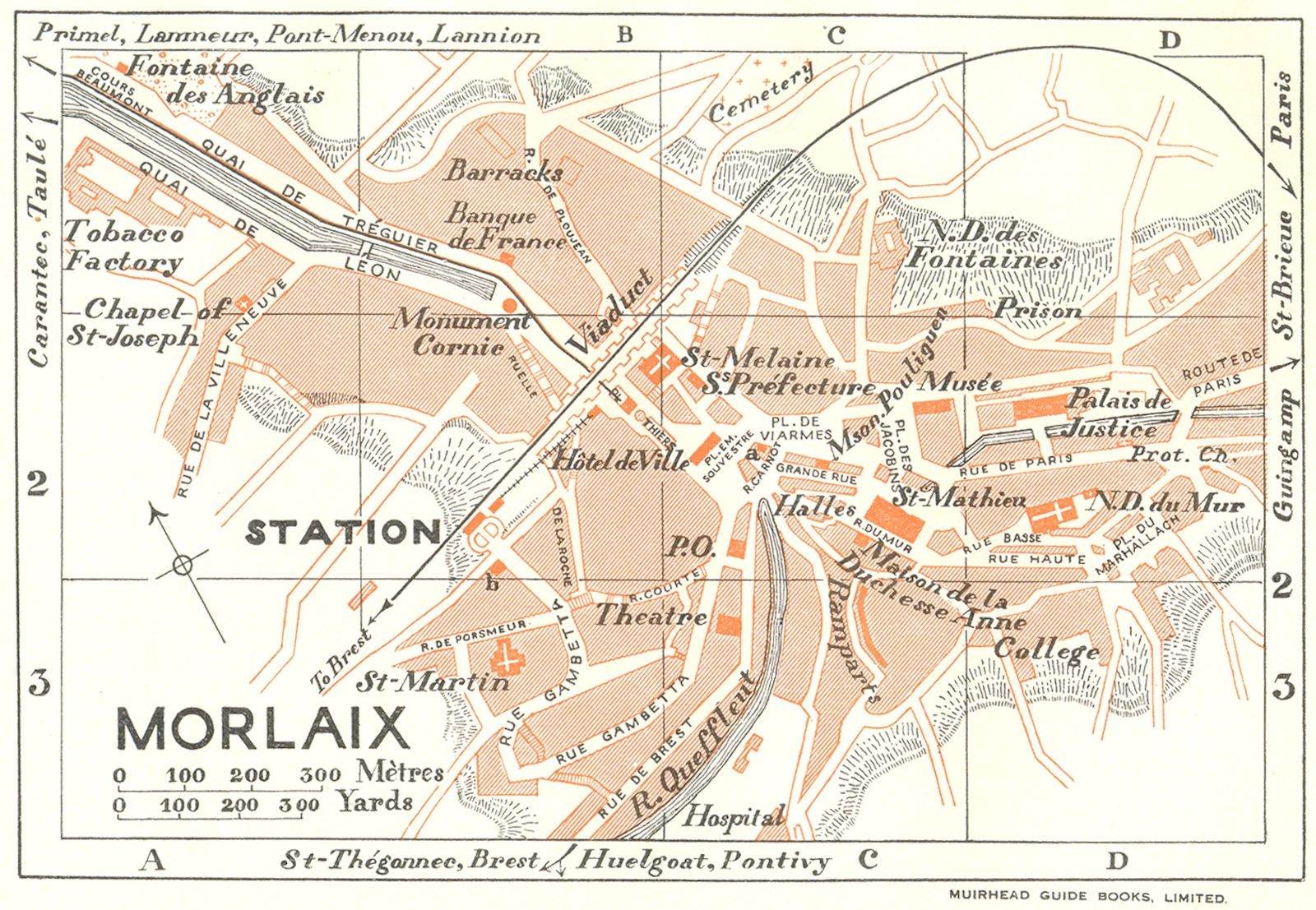 BRITTANY. Bretagne. Morlaix 1928 old vintage map plan chart